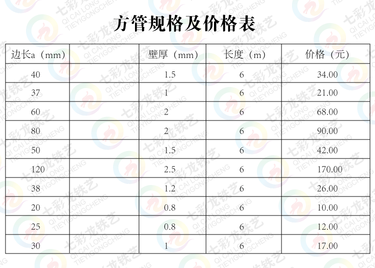 西安铁艺常用方管矩形管规格及价格表