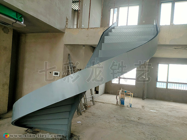 香江湾玻璃卡槽钢结构板式螺旋梯_2